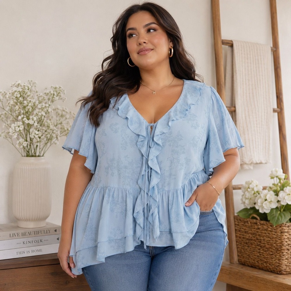 002- TORRID NWT V-Neck Double Ruffle Top size 1/1X